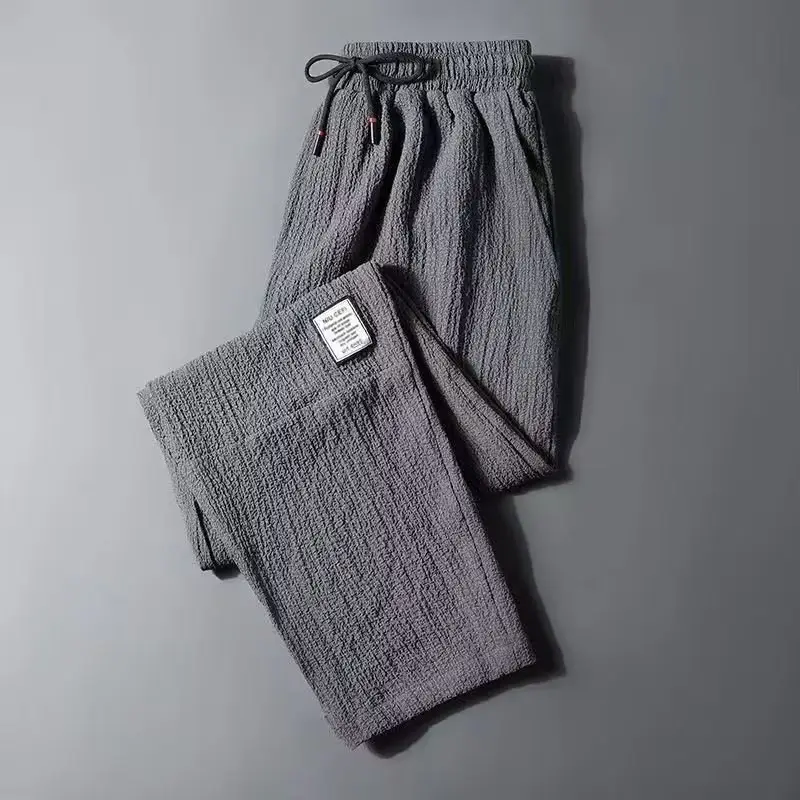 Men Ice Silk Casual Pants Grey Loose Large - Image 2