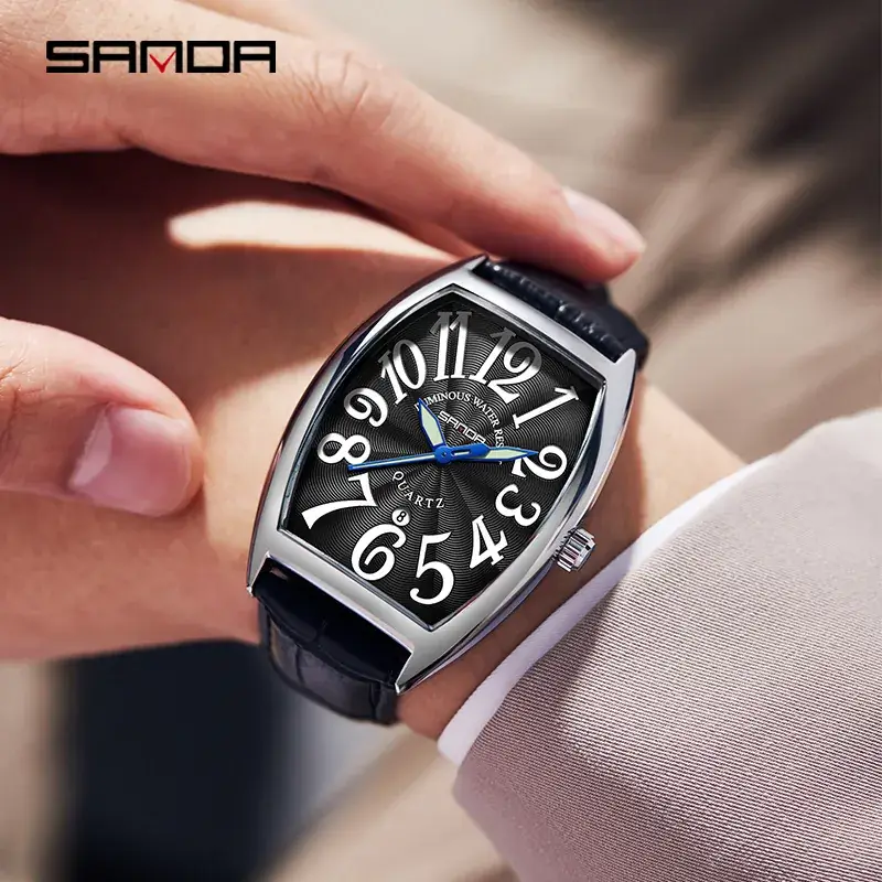 Sanda Men's Quartz Watch with Digital Calendar & Leather Band