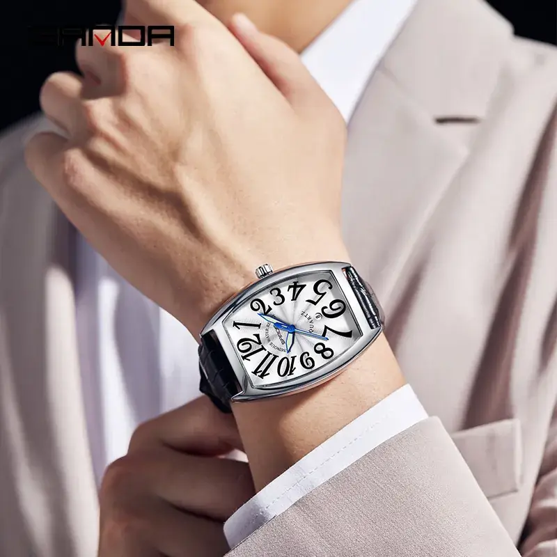 Sanda Men's Quartz Watch with Digital Calendar & Leather Band