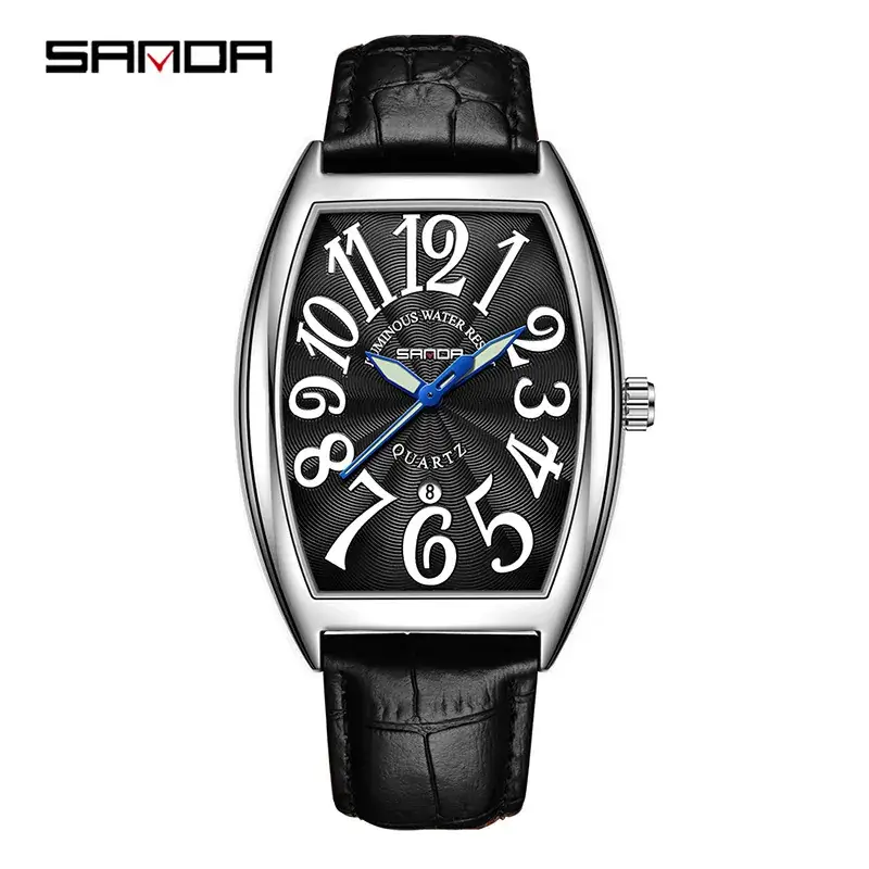 Sanda Men's Quartz Watch with Digital Calendar & Leather Band