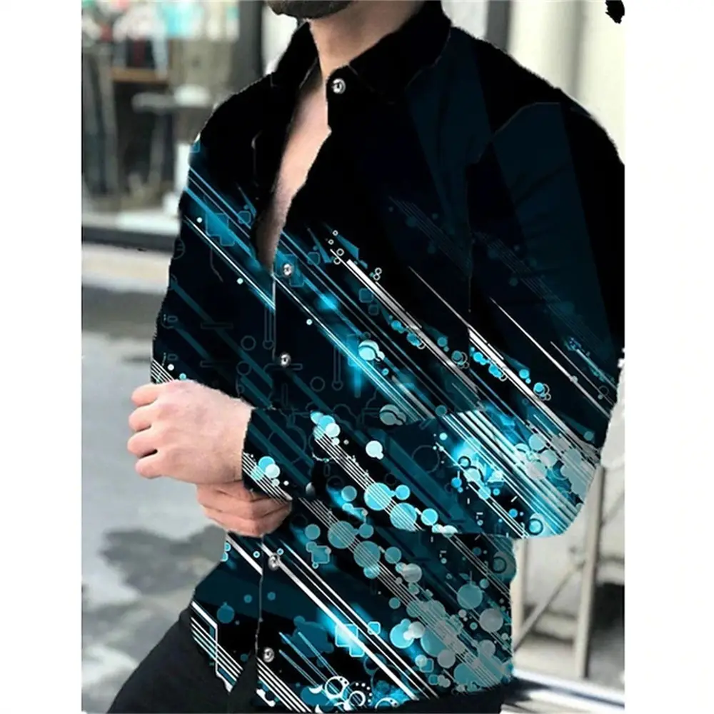 Men's 3D Leopard Print Long Sleeve Shirt Teal Yellow - Image 24