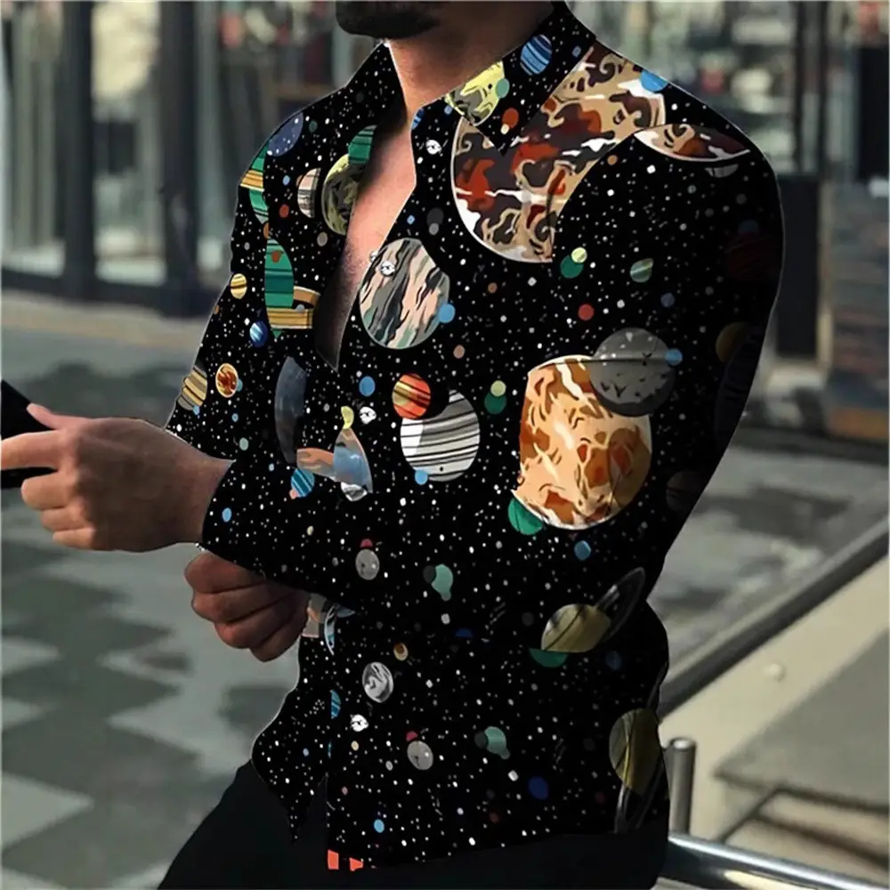 Men's 3D Leopard Print Long Sleeve Shirt Teal Yellow - Image 25