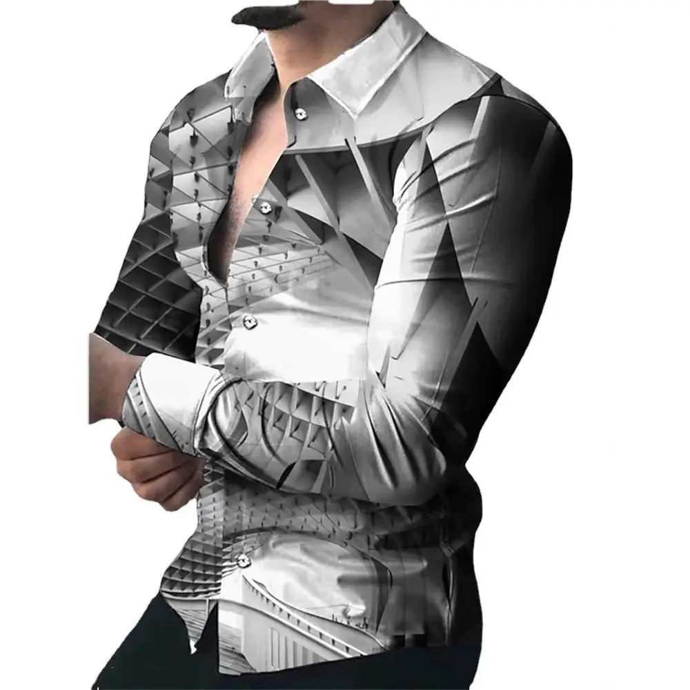 Men's 3D Leopard Print Long Sleeve Shirt Teal Yellow - Image 27