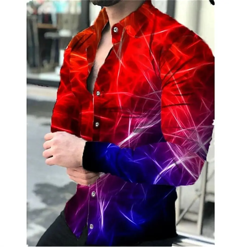 Men's 3D Leopard Print Long Sleeve Shirt Teal Yellow - Image 11