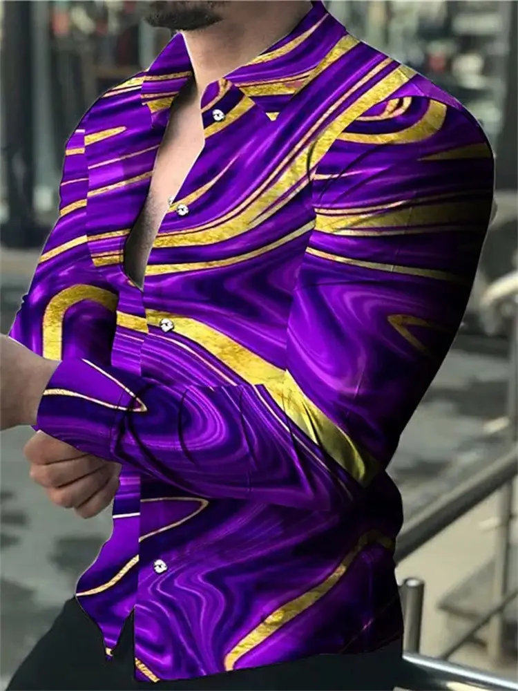 Men's 3D Leopard Print Long Sleeve Shirt Teal Yellow - Image 12