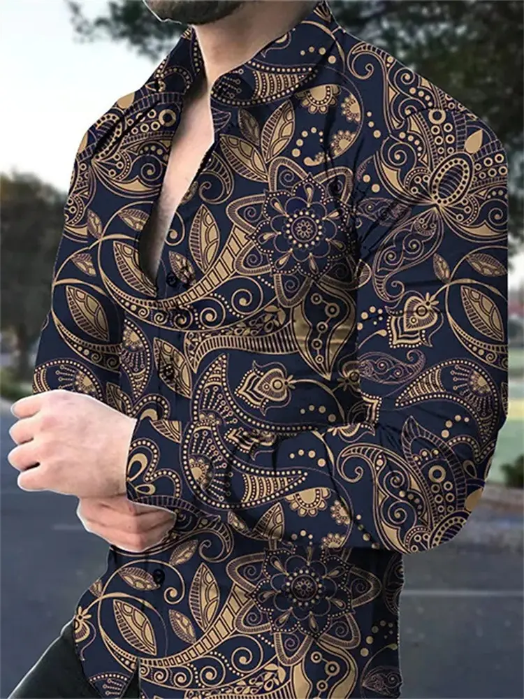 Men's 3D Leopard Print Long Sleeve Shirt Teal Yellow - Image 13