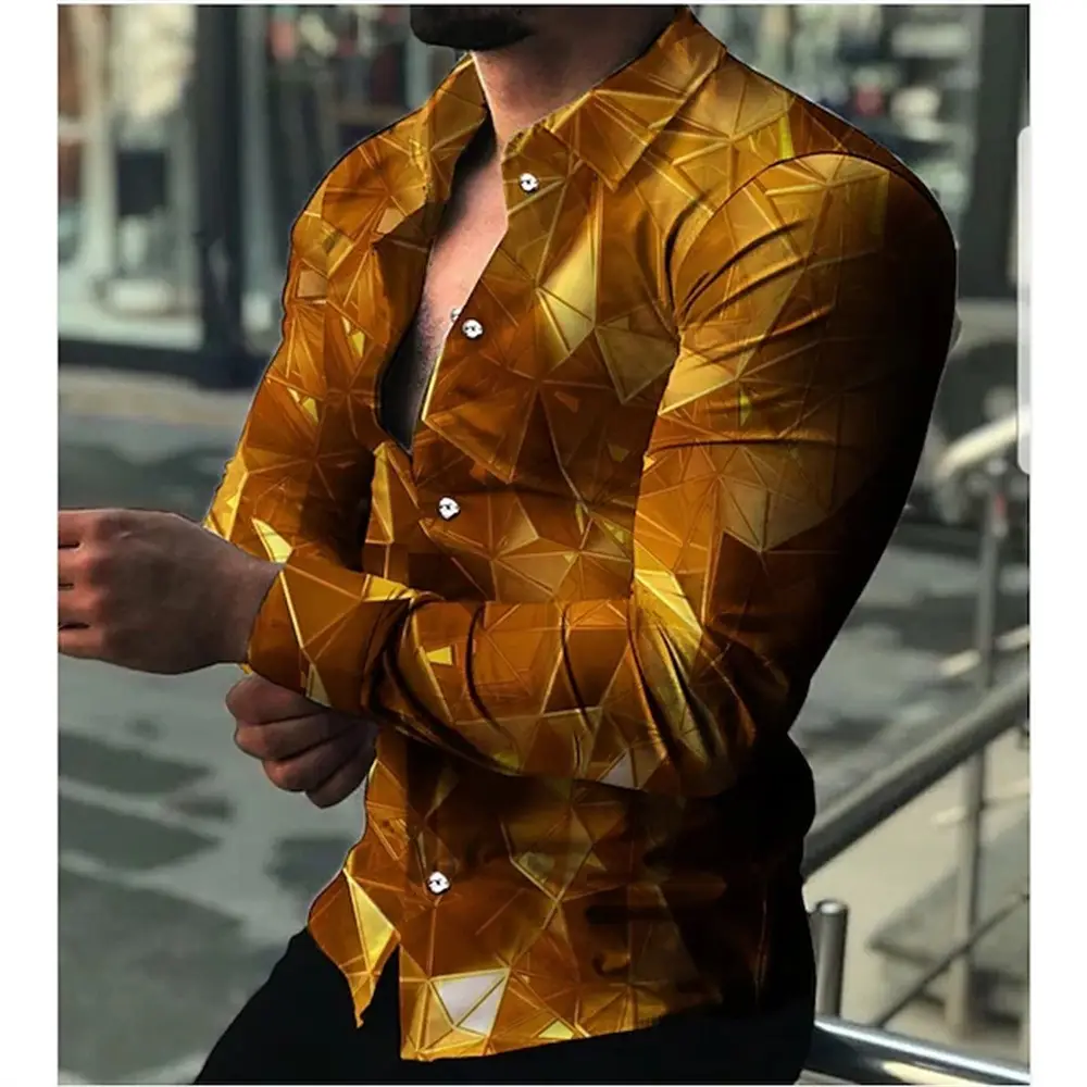 Men's 3D Leopard Print Long Sleeve Shirt Teal Yellow - Image 14