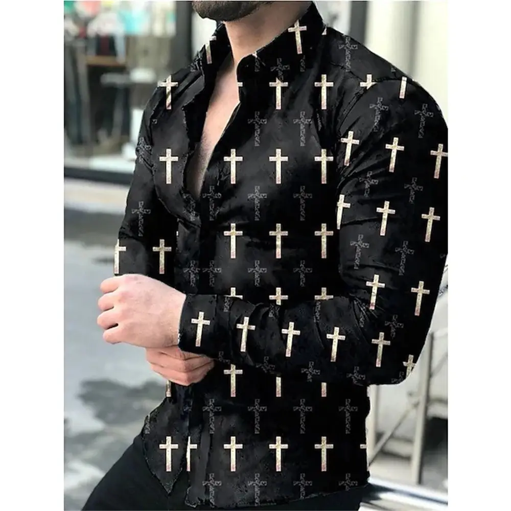 Men's 3D Leopard Print Long Sleeve Shirt Teal Yellow - Image 15