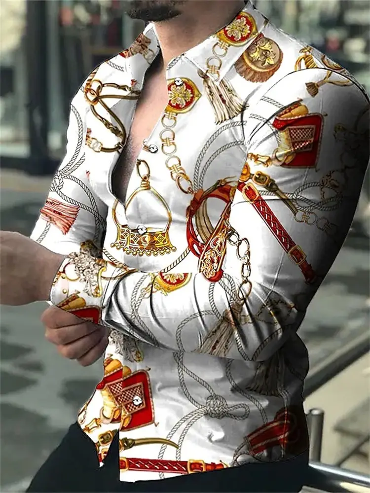 Men's 3D Leopard Print Long Sleeve Shirt Teal Yellow - Image 5