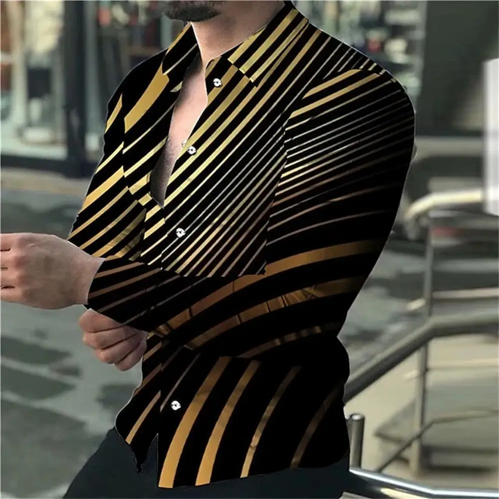 Men's 3D Leopard Print Long Sleeve Shirt Teal Yellow - Image 8