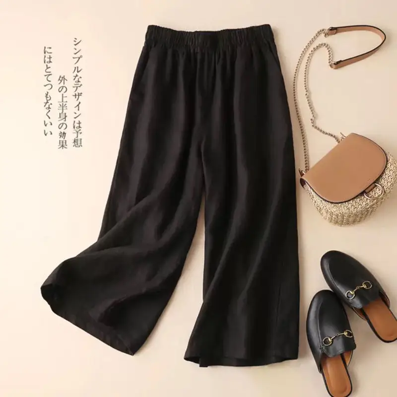 Asian Cotton Wide Leg Pants Black Women Summer — feature 3