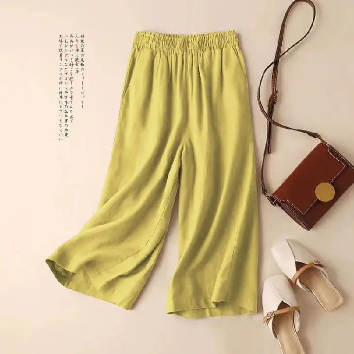Asian Cotton Wide Leg Pants Black Women Summer - Image 3
