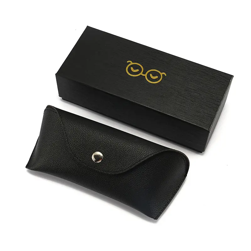 Black Leather Sunglasses Bag with Mirror Closure - Image 2