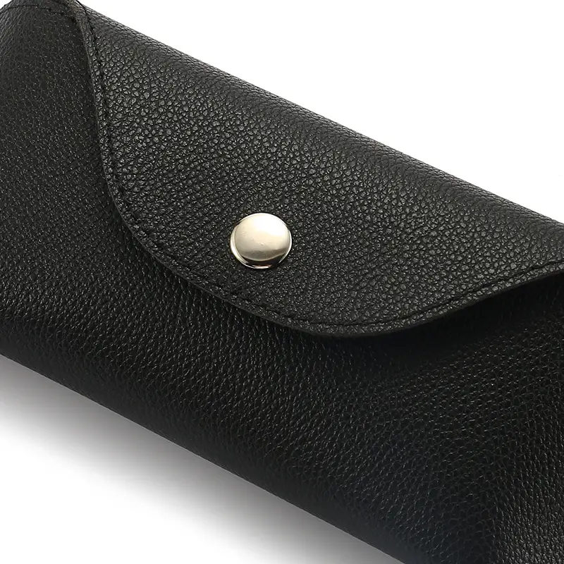 Black Leather Sunglasses Bag with Mirror Closure - Image 3