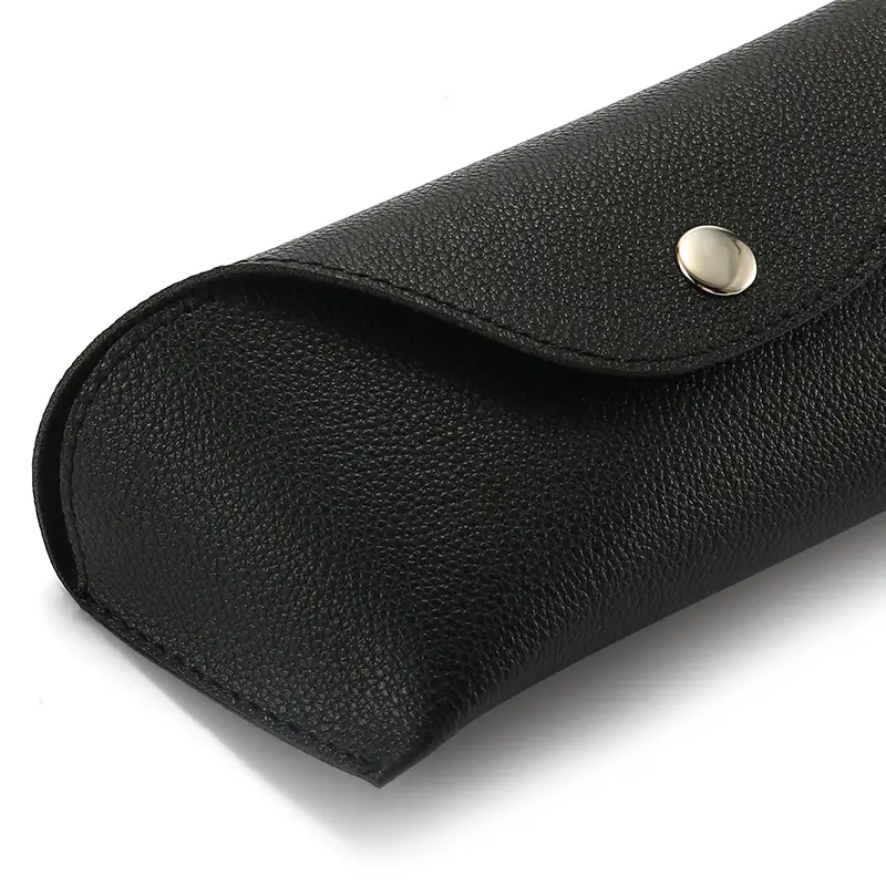 Black Leather Sunglasses Bag with Mirror Closure - Image 4