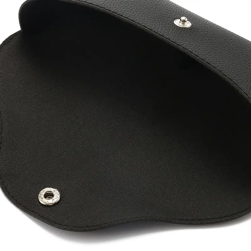 Black Leather Sunglasses Bag with Mirror Closure - Image 5