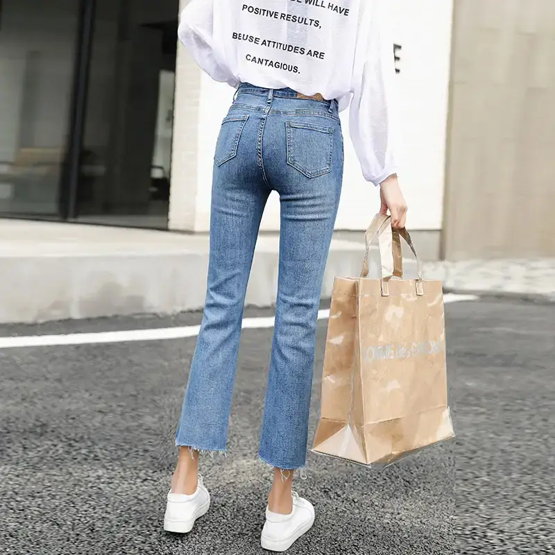 Women Cropped Light Blue Straight Jeans 2022 - Image 8