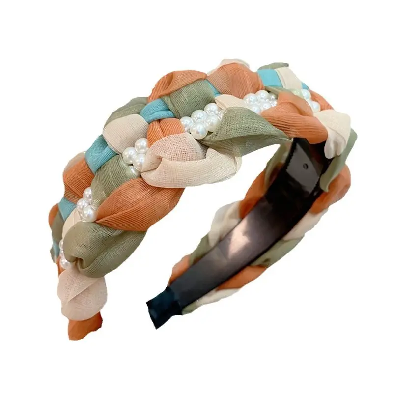 Double Layer Pearl Organza Twist Headband for Women - Image 10