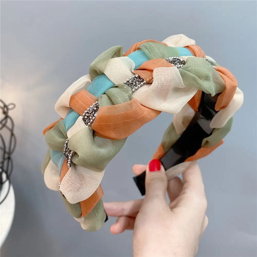 Double Layer Pearl Organza Twist Headband for Women - Image 4