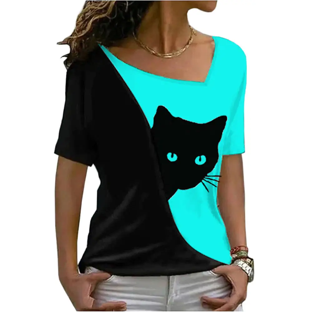 2025 Plus Size Women Black Cat Print T-Shirt - Image 12