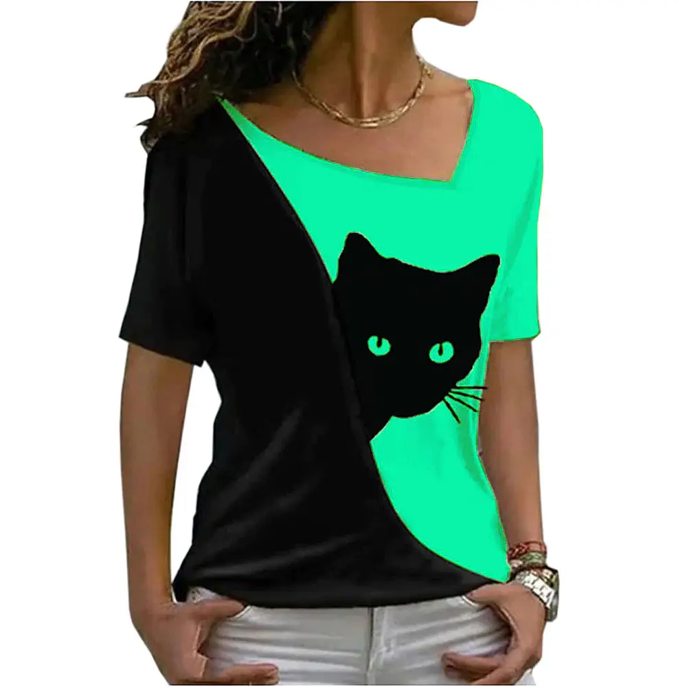 2025 Plus Size Women Black Cat Print T-Shirt - Image 15