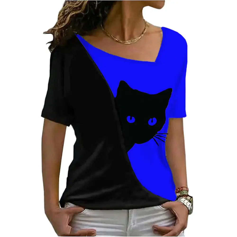 2025 Plus Size Women Black Cat Print T-Shirt - Image 5