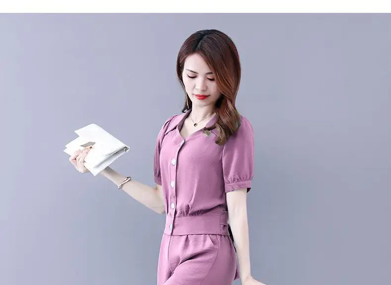Women's Purple Button Front Two-Piece Set — feature 16