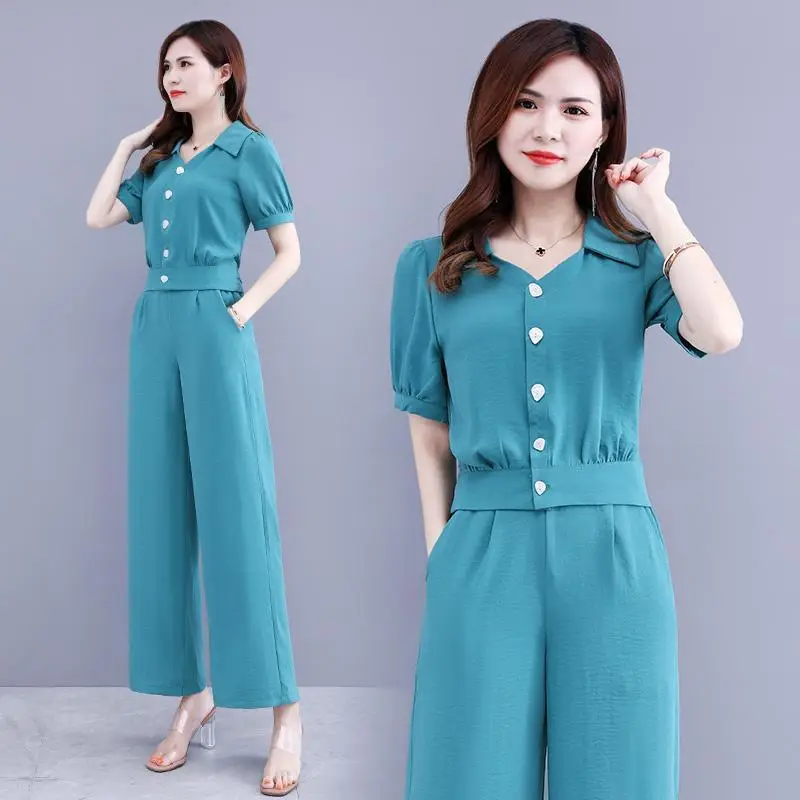 Women's Purple Button Front Two-Piece Set — feature 3