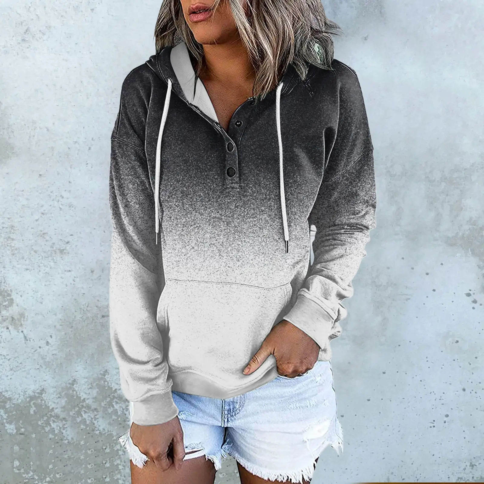 Women's Black Floral Hooded V-Neck Vest with Drawstring Pocket - Image 10