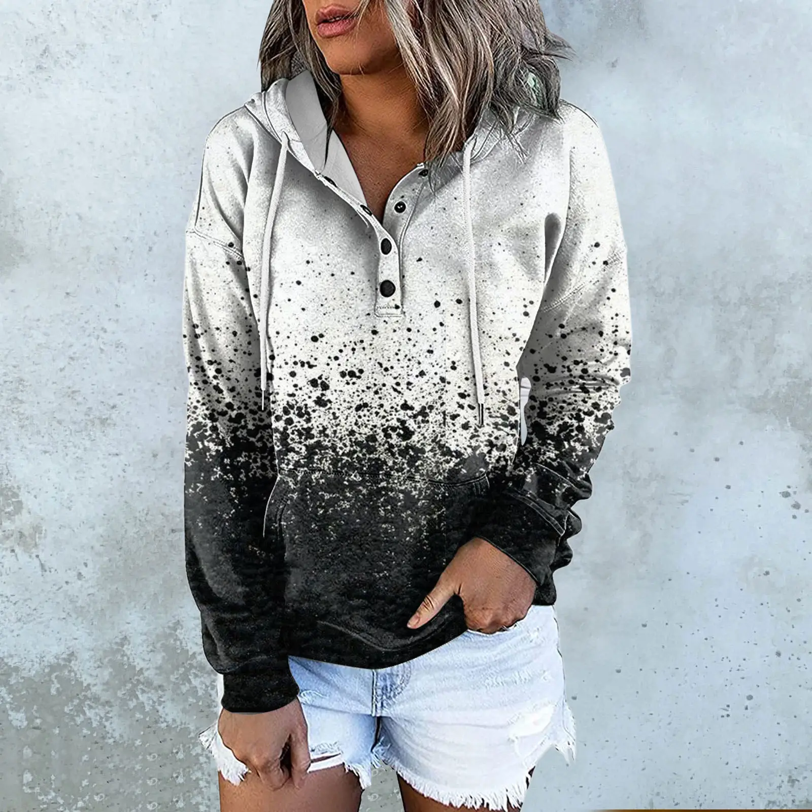 Women's Black Floral Hooded V-Neck Vest with Drawstring Pocket - Image 11