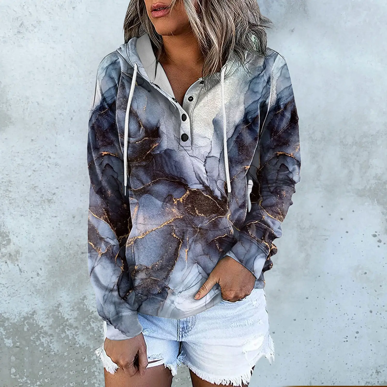 Women's Black Floral Hooded V-Neck Vest with Drawstring Pocket - Image 8