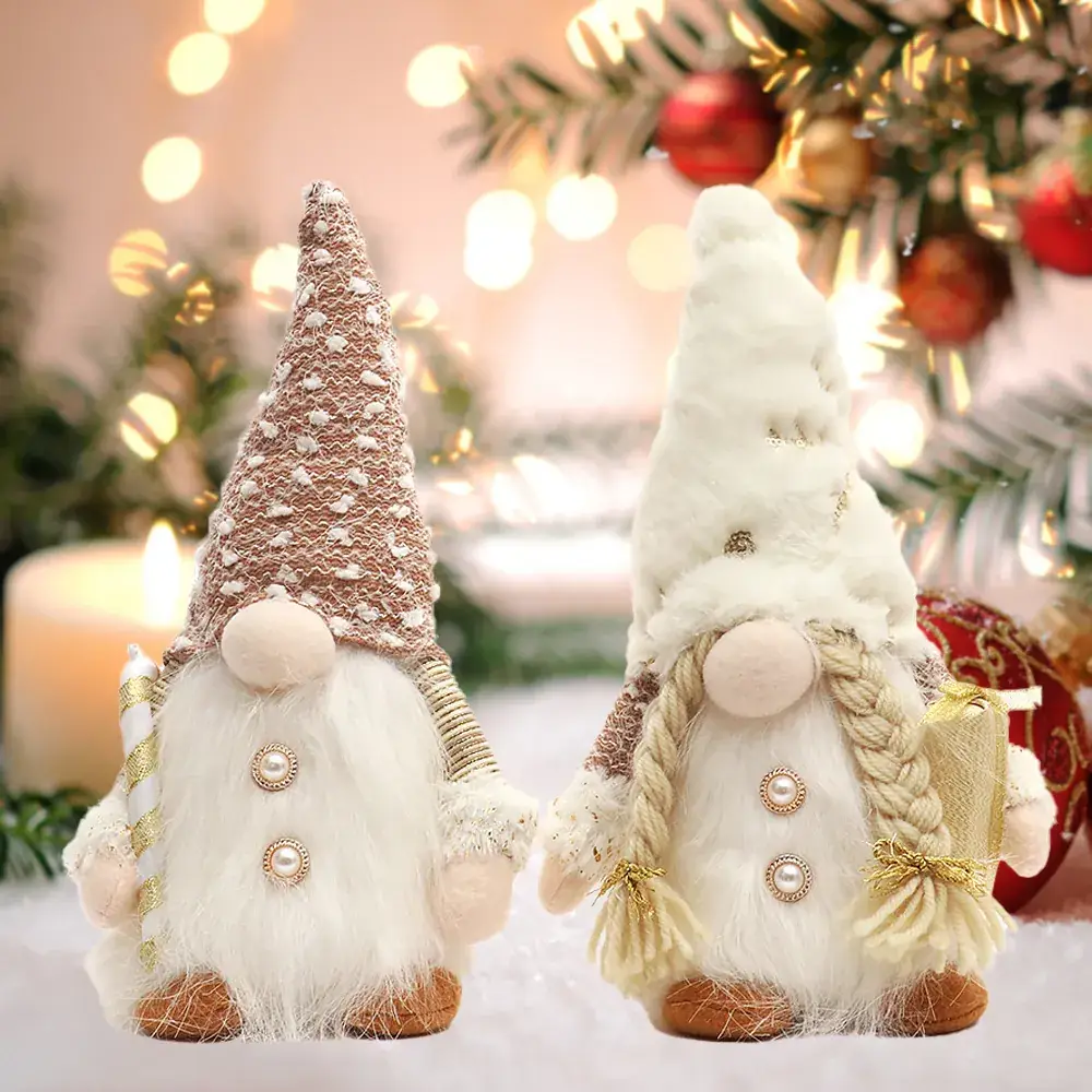 Nordic Couple Rudolph Dolls with Crutch Plush Ornament Set