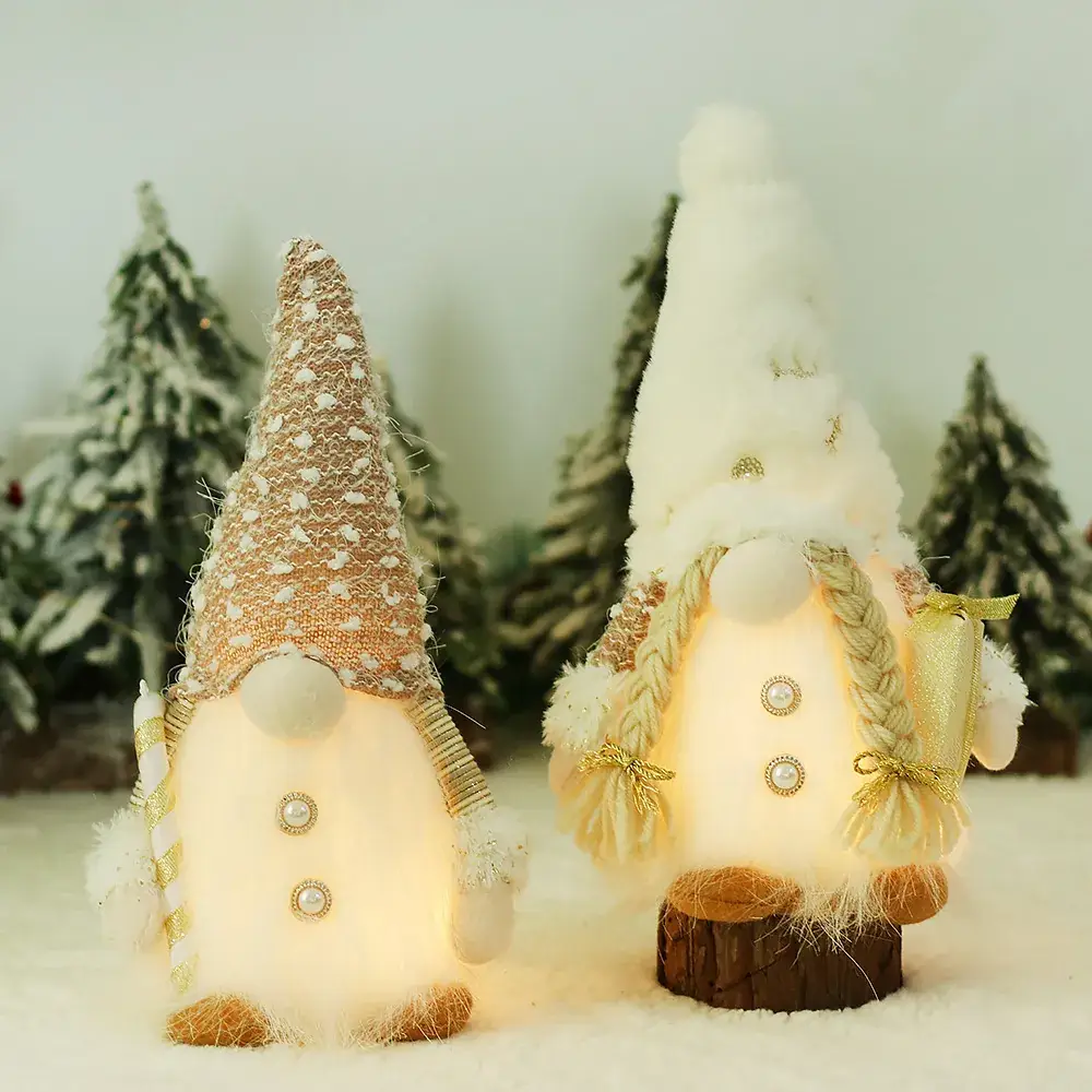Nordic Couple Rudolph Dolls with Crutch Plush Ornament Set