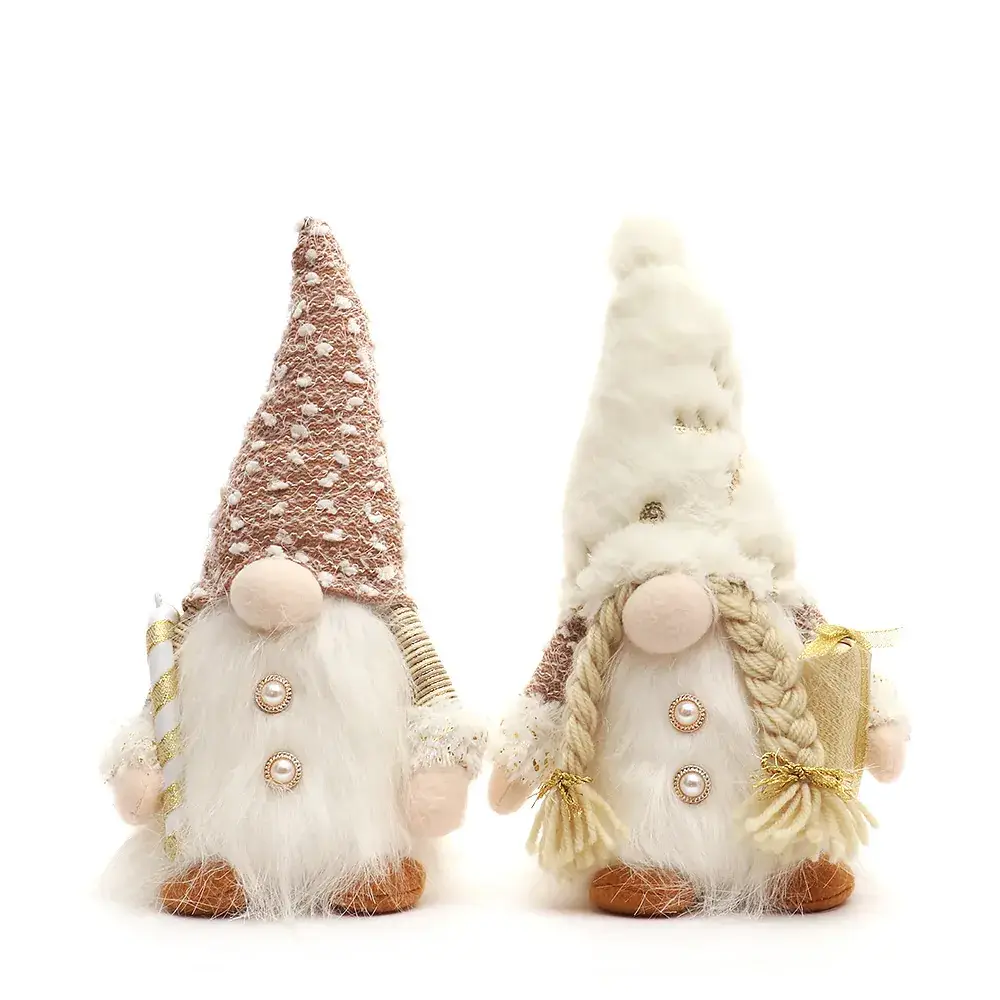 Nordic Couple Rudolph Dolls with Crutch Plush Ornament Set