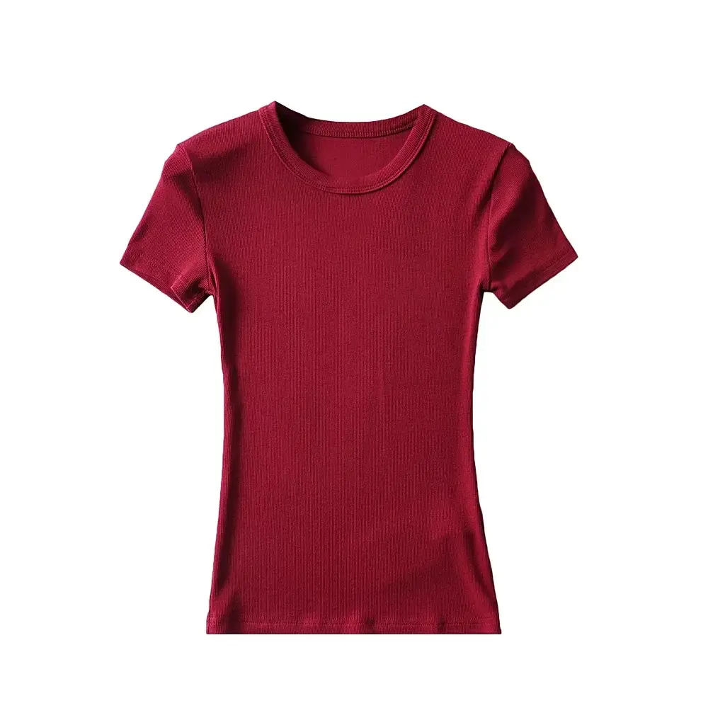 Summer 2022 Stretch Slim Top Women Round Neck Short Sleeve - Image 8