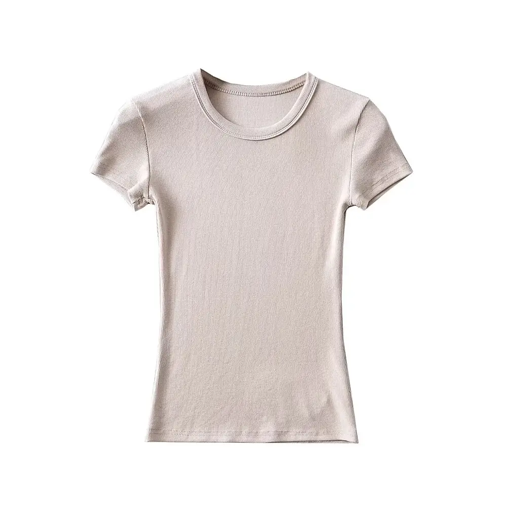 Summer 2022 Stretch Slim Top Women Round Neck Short Sleeve - Image 5