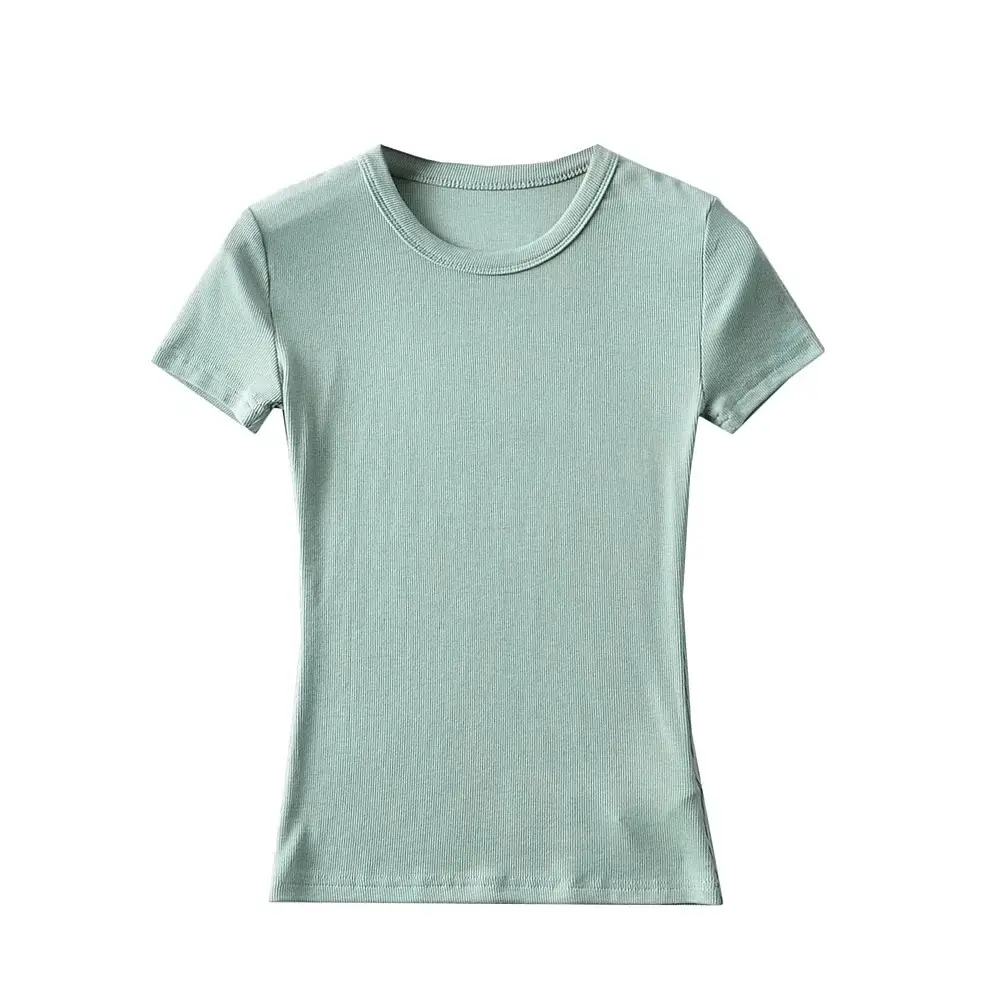 Summer 2022 Stretch Slim Top Women Round Neck Short Sleeve - Image 7
