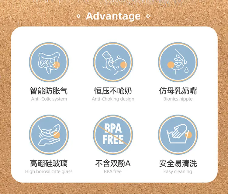 Noon Glass Bottle Newborn Baby Wide Diameter Anti-Flatulence Anti-Choking Newborn Baby Bottle Manufacturer Ready Stock — feature 3