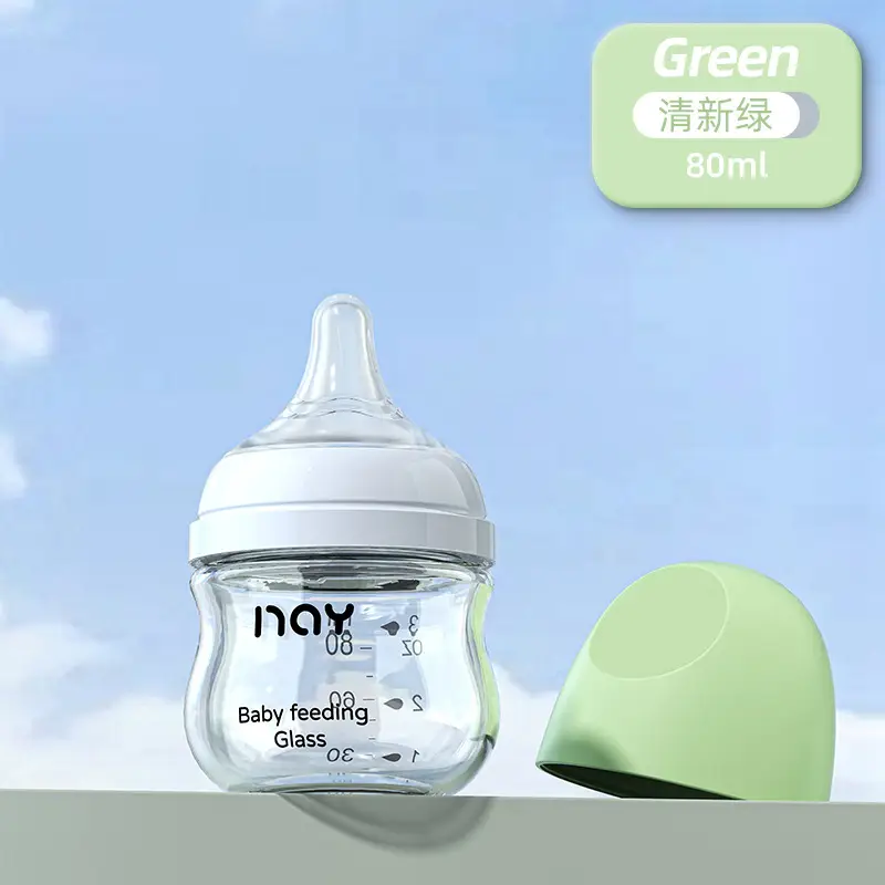 Noon Glass Bottle Newborn Baby Wide Diameter Anti-Flatulence Anti-Choking Newborn Baby Bottle Manufacturer Ready Stock