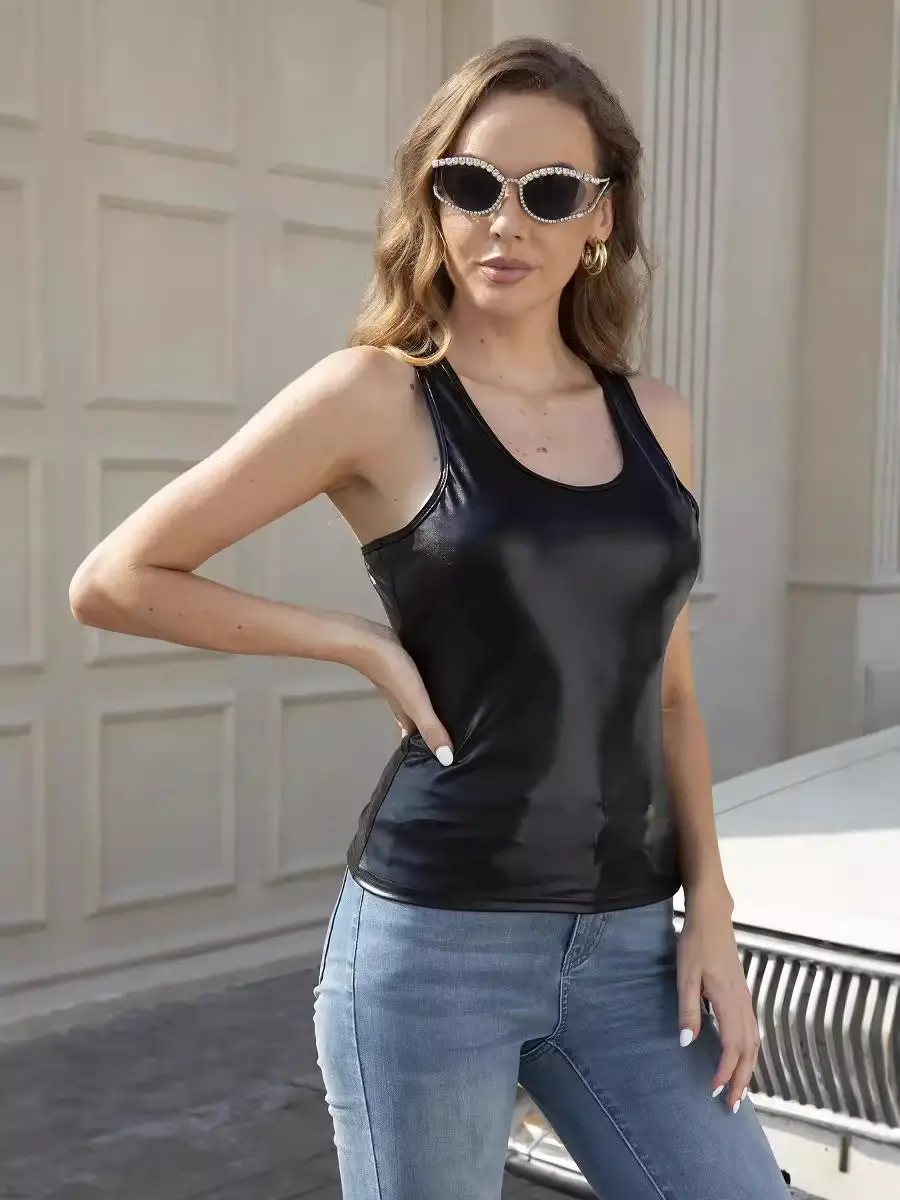 Women Red Patent Leather Hanging Neck Vest Accurate Size - Image 6