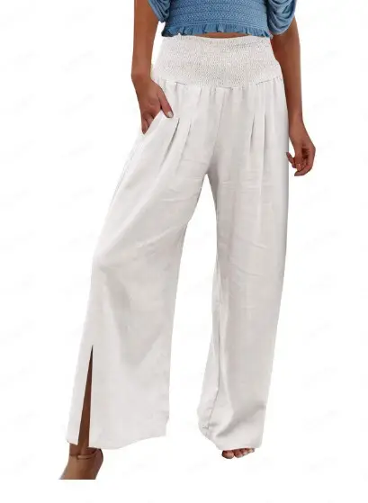 2022 White Wide Leg Cotton Linen Trouser for Women - Image 11