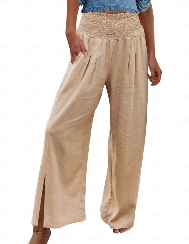 2022 White Wide Leg Cotton Linen Trouser for Women - Image 12