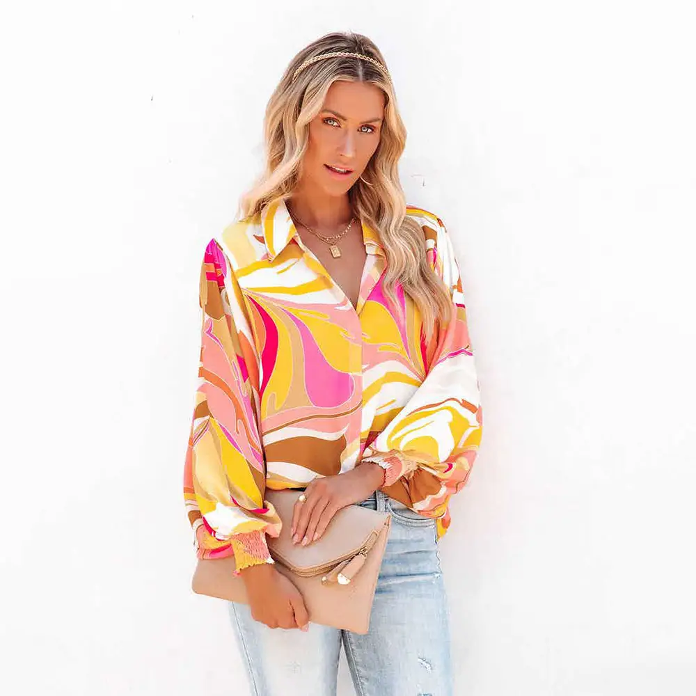 Women Printed Lantern Sleeve Cardigan Multi Color - Image 7