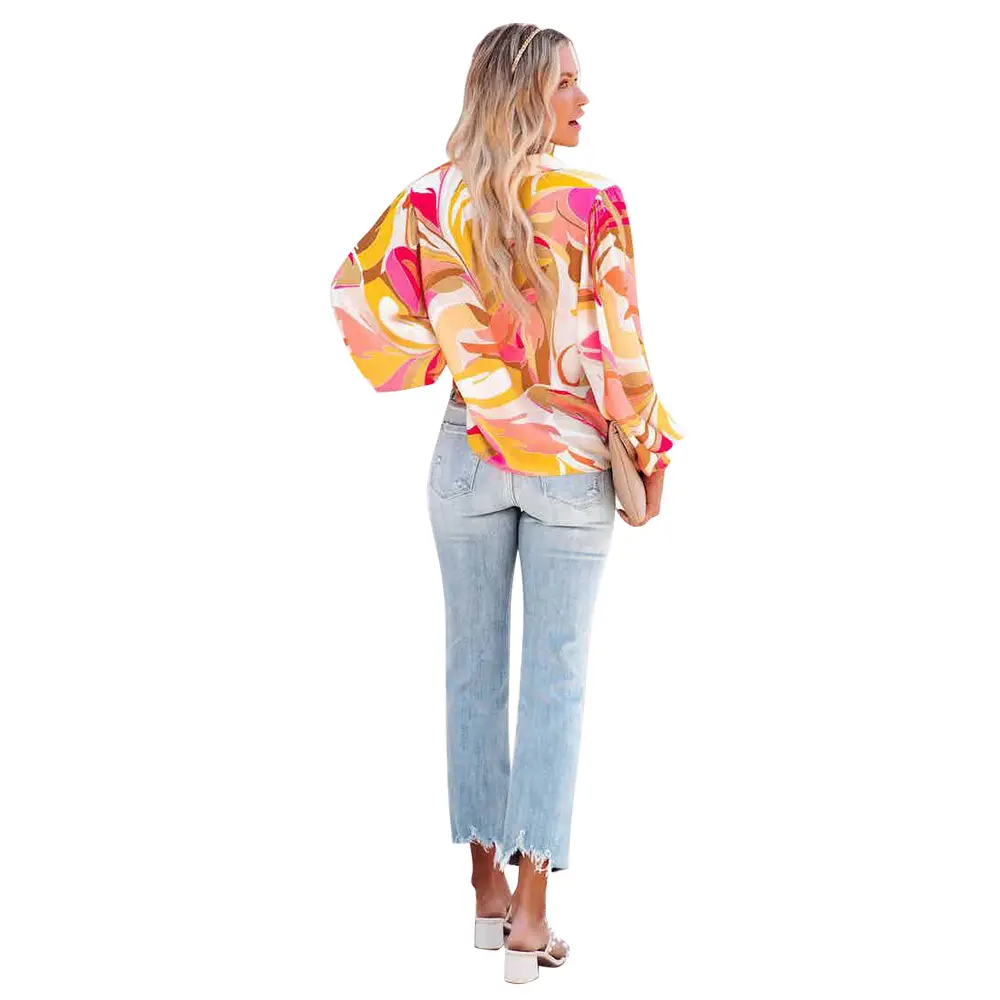Women Printed Lantern Sleeve Cardigan Multi Color - Image 10