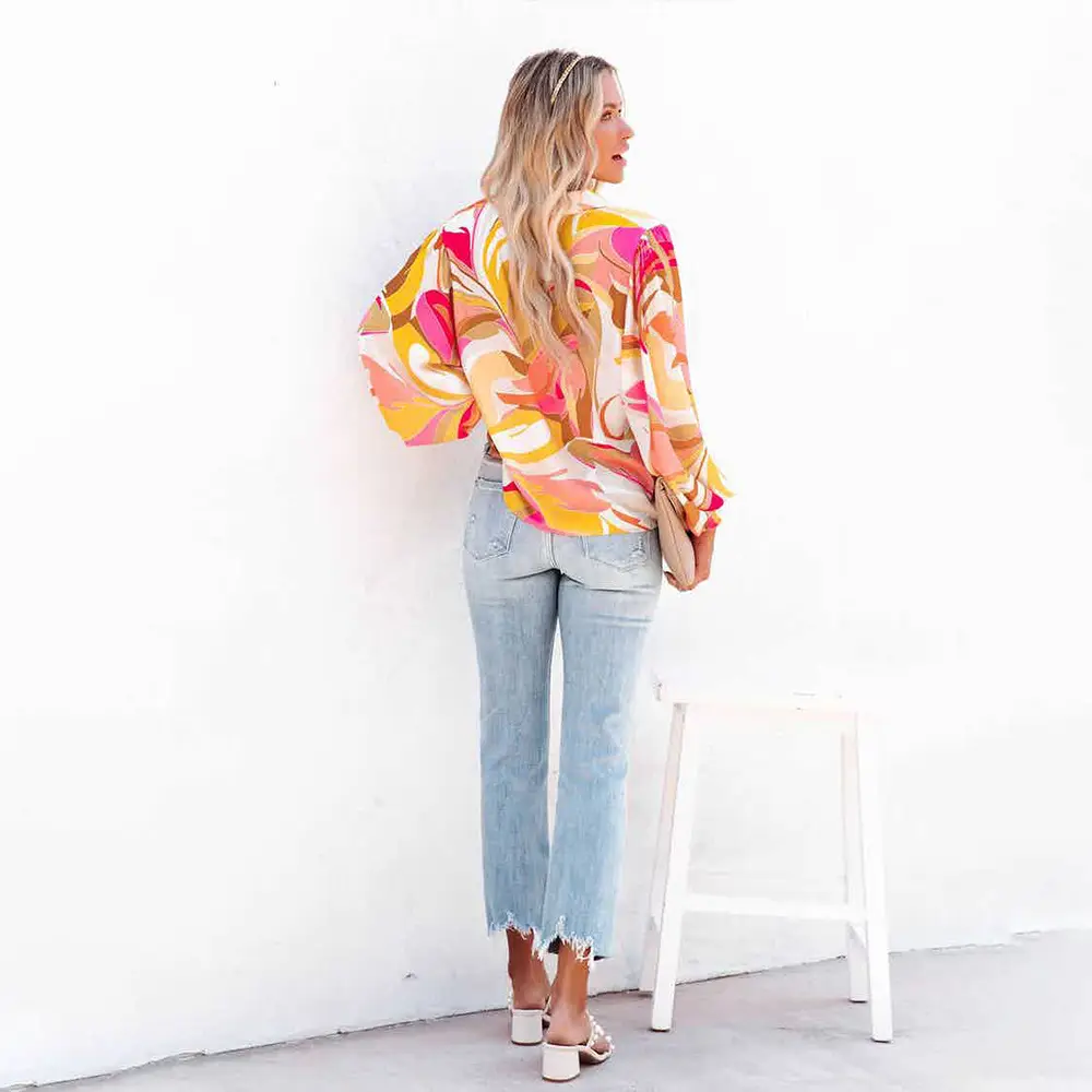 Women Printed Lantern Sleeve Cardigan Multi Color — feature 13