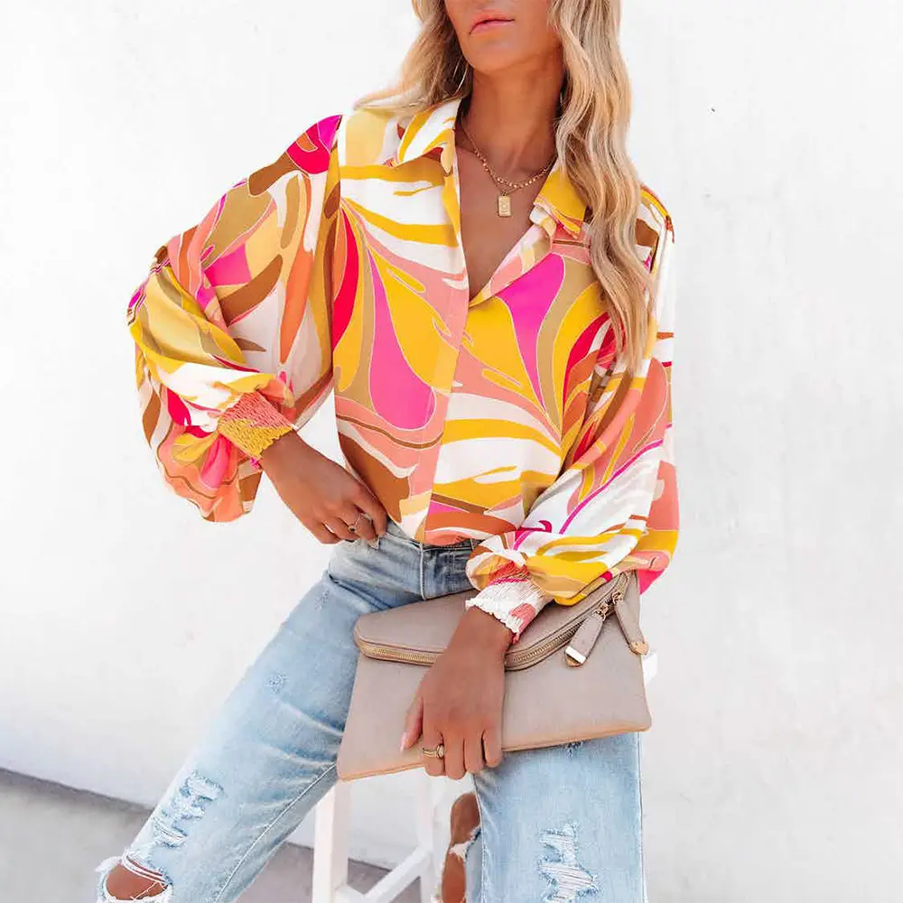 Women Printed Lantern Sleeve Cardigan Multi Color — feature 14