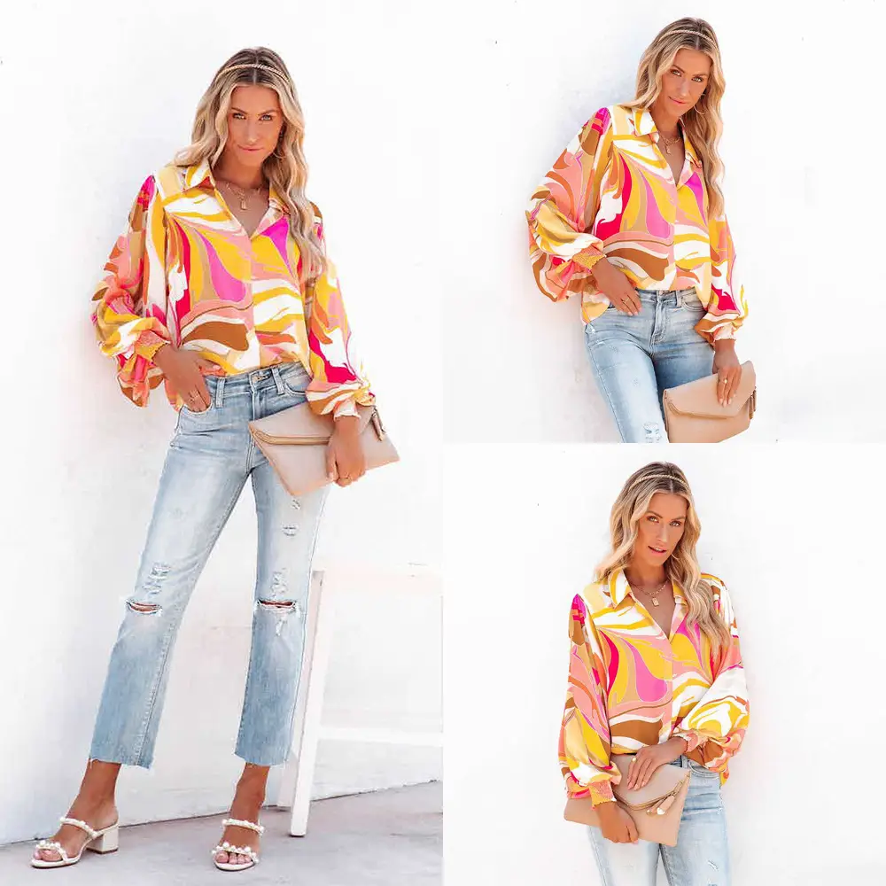 Women Printed Lantern Sleeve Cardigan Multi Color — feature 6