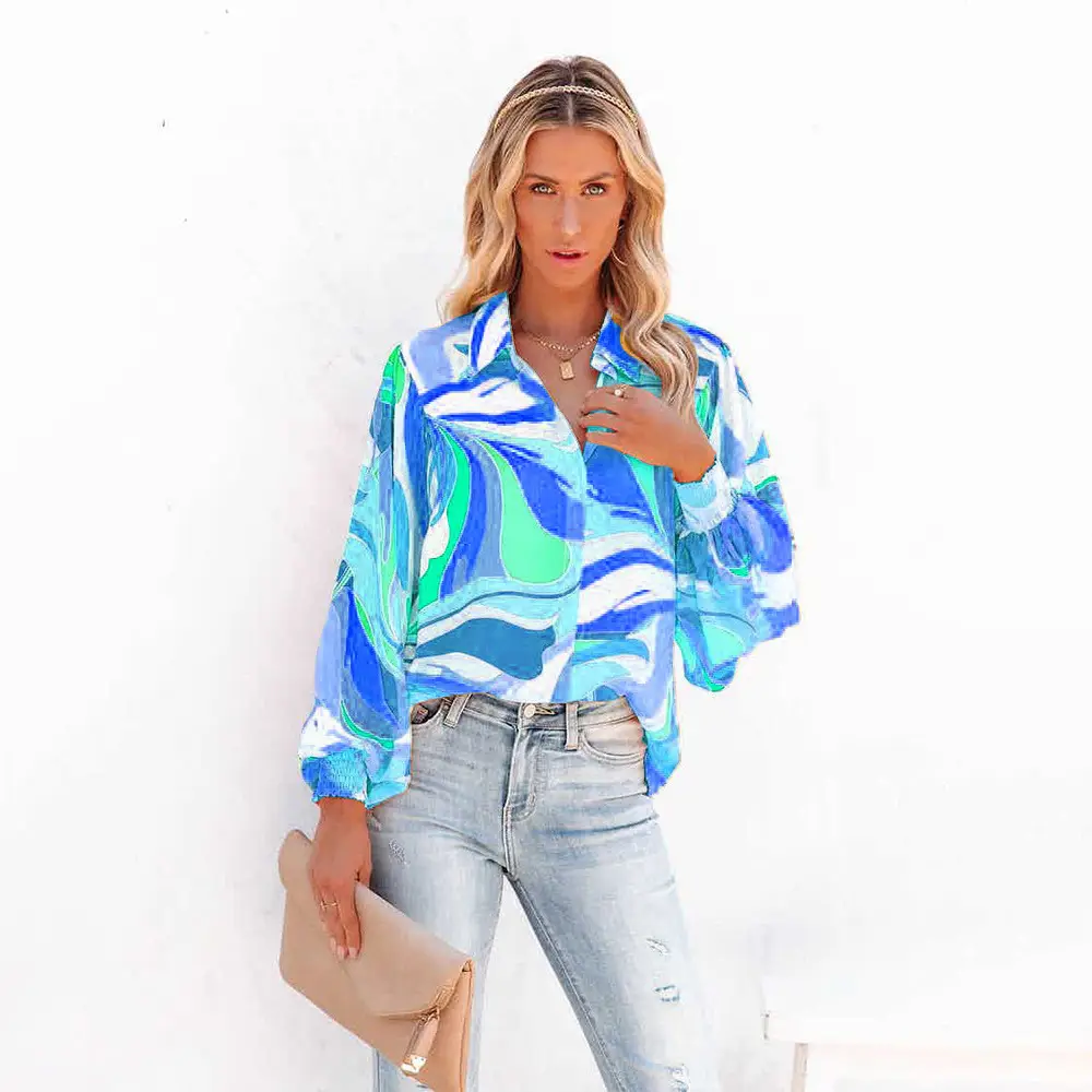 Women Printed Lantern Sleeve Cardigan Multi Color - Image 3