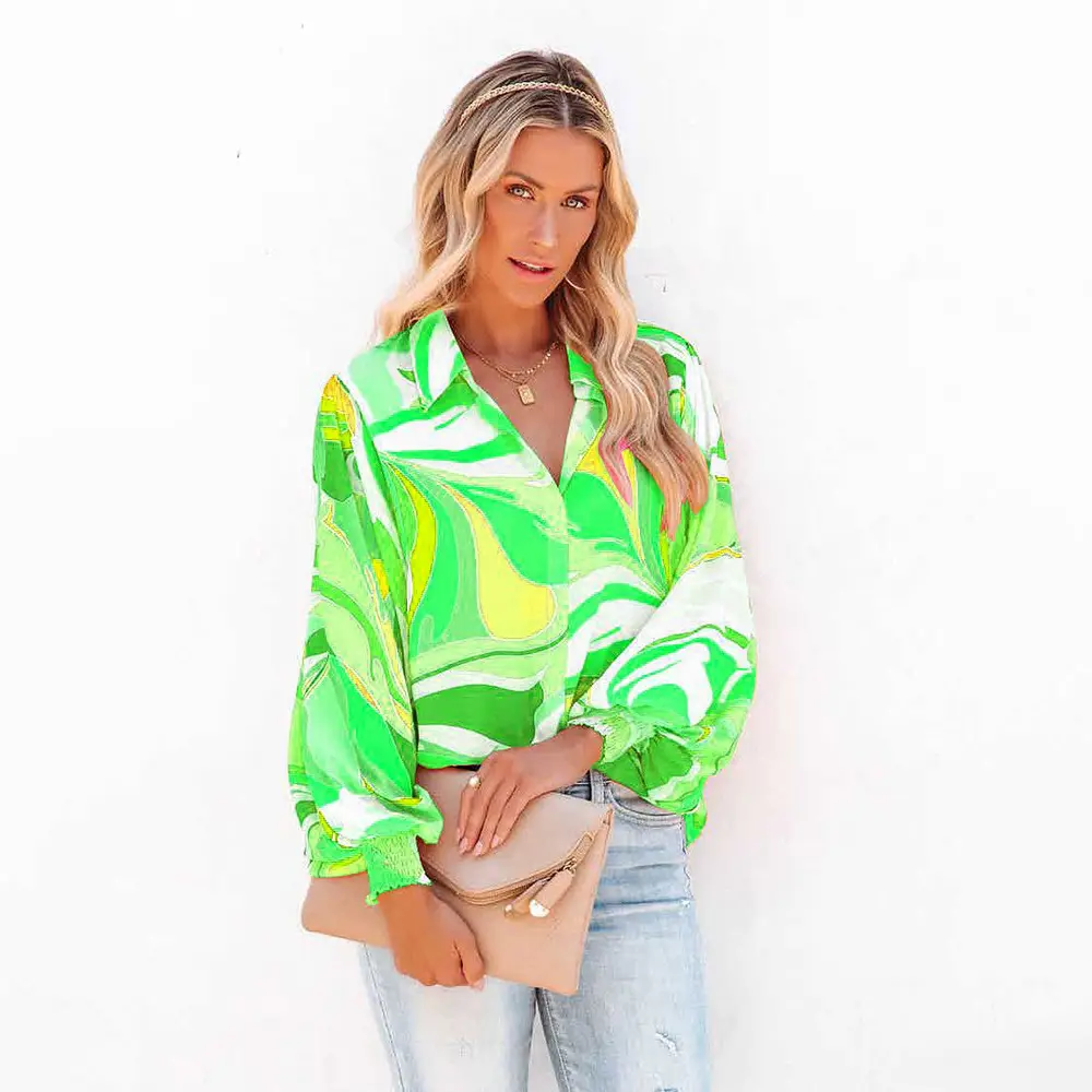 Women Printed Lantern Sleeve Cardigan Multi Color - Image 5