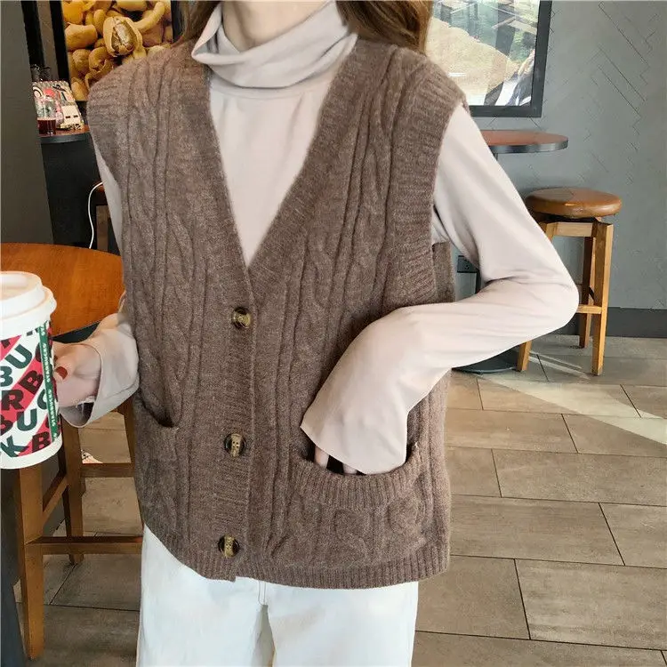 Women's Blue Wool Sleeveless Vest Large Winter Wear — feature 19